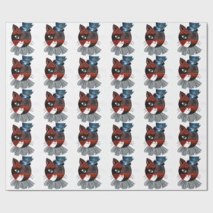 Whimsical Cat in Top Hat Zentangle Doodle Wrapping Paper