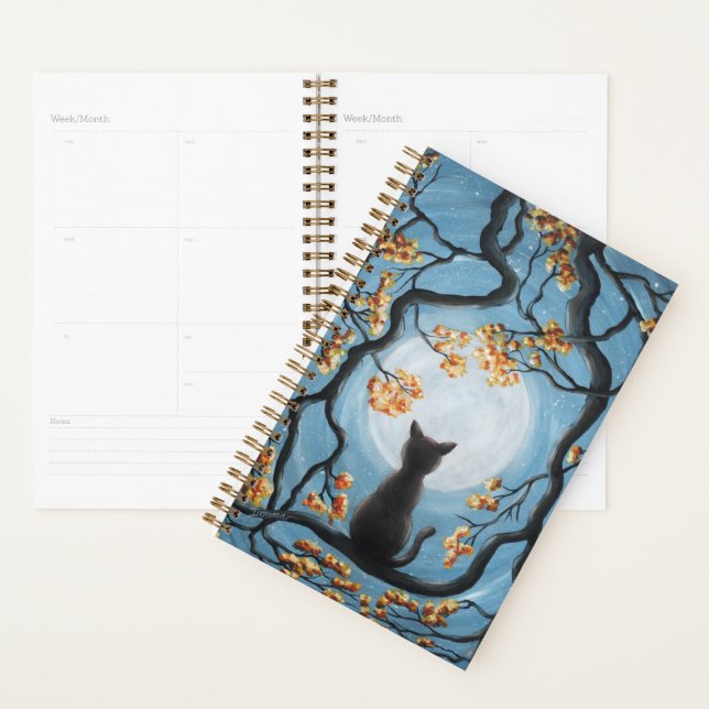 Whimsical Cat in Tree Full Moon Painting Planner (Display)