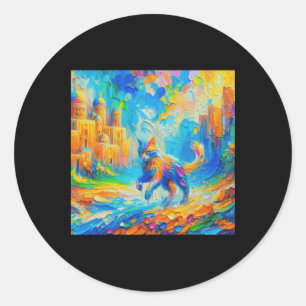 Whimsical Cat In Vibrant Fantasy Landscape Sticker