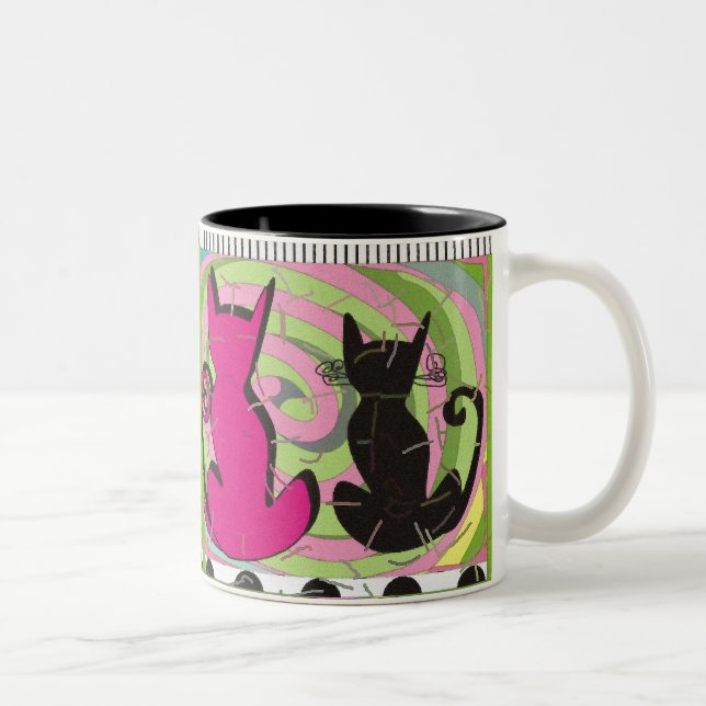 Whimsical Cat Lovers Art Gifts "Pensive Thoughts" Two-Tone Coffee Mug (Right)