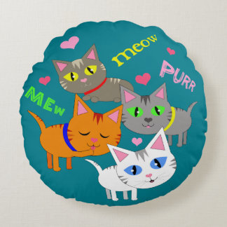 Whimsical Cat Lover's Cats Round Pillow