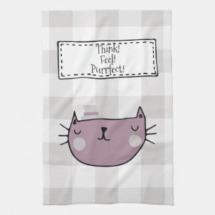Whimsical Cat Lover's Purrfect Buffalo Plaid Kitchen Towel