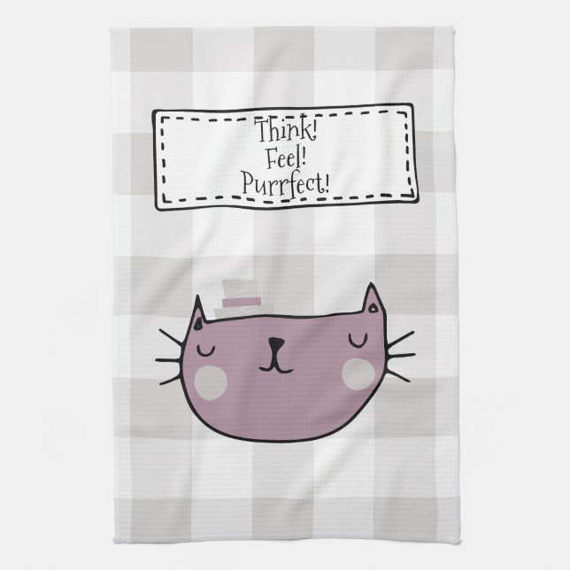 Whimsical Cat Lover's Purrfect Buffalo Plaid Kitchen Towel (Vertical)