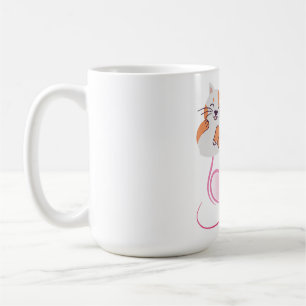Whimsical Cat Mom Pink Hearts & Wildflower Floral  Coffee Mug