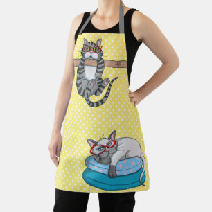 Whimsical Cat Monogram Kitchen Gift Apron