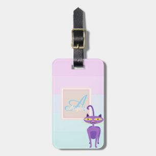 Whimsical Cat Ombre Striped Monogram-Personalized Luggage Tag