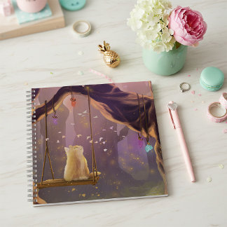 Whimsical Cat on a Swing Square Notebook