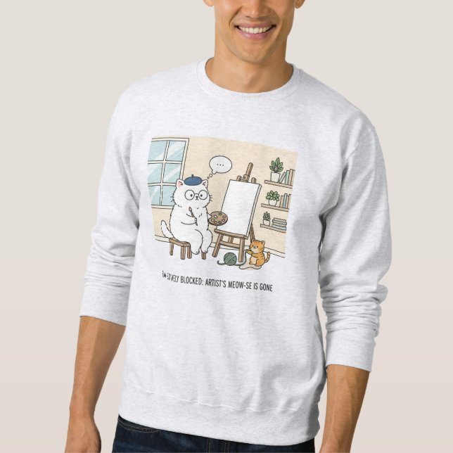Whimsical Cat Painter Muse Cozy Studio Art Block Sweatshirt (Front)