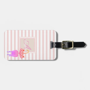 Whimsical Cat  Pink Stripe  Monogram-Personalized Luggage Tag