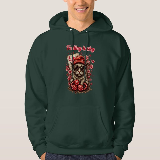 Whimsical Cat Poker Celebration Hoodie (Front)