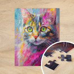 Whimsical Cat Portrait Abstract Modern Art Jigsaw Puzzle<br><div class="desc">A vibrant, modern art cat portrait featuring whimsical bright colours, including teal, yellow, pink, and orange. The playful colour palette and expressive brushstrokes bring the cat’s personality to life in a fun, imaginative way. This lively and bold interpretation of a classic pet portrait blends contemporary style with a sense of...</div>