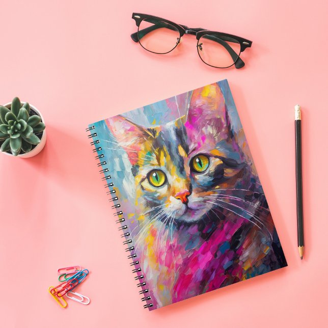 Whimsical Cat Portrait Abstract Modern Art Notebook (Creator Uploaded)