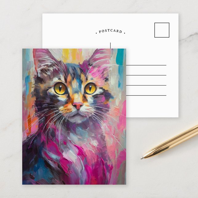 Whimsical Cat Portrait Abstract Modern Art Postcard (Creator Uploaded)