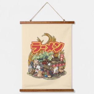  Whimsical Cat Ramen Noodle Stall Hanging Tapestry