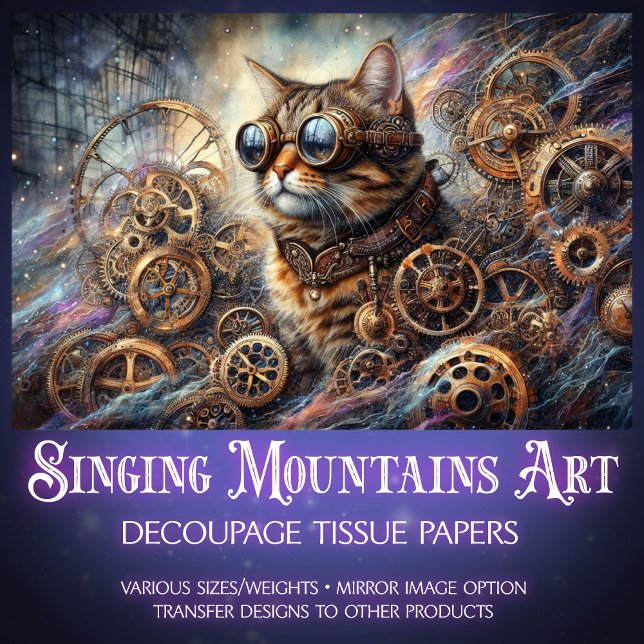 Whimsical Cat Steampunk Galaxy Quest Decoupage  Tissue Paper (Creator Uploaded)