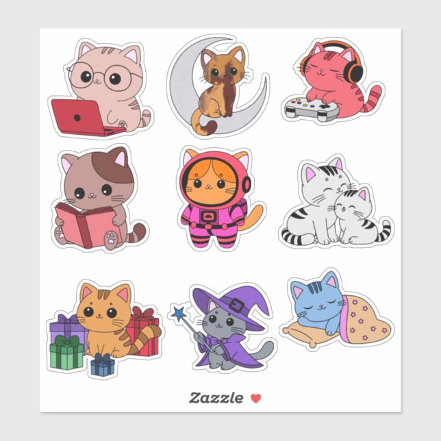 Whimsical Cat Sticker Pack (Sheet)