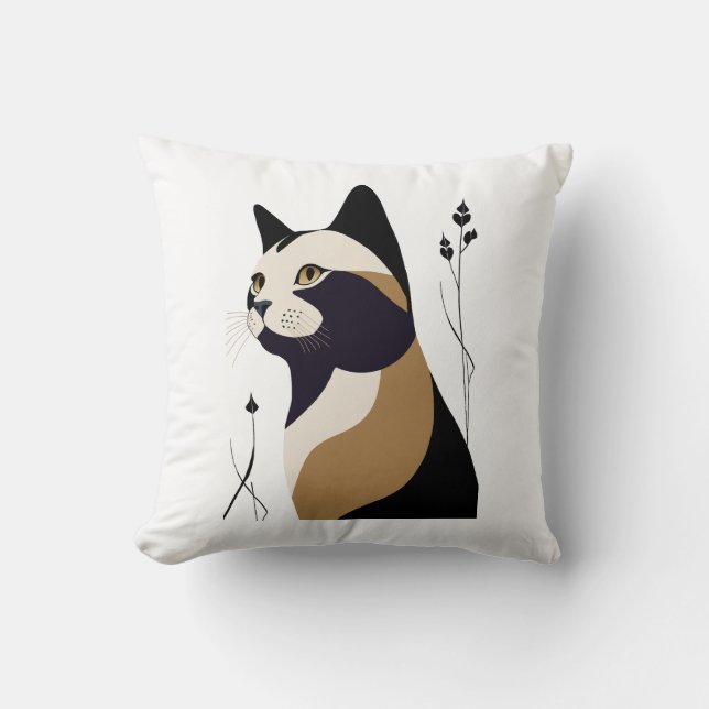 Whimsical Cat Throw Pillow (Front)