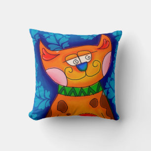 Whimsical Cat Throw Pillow