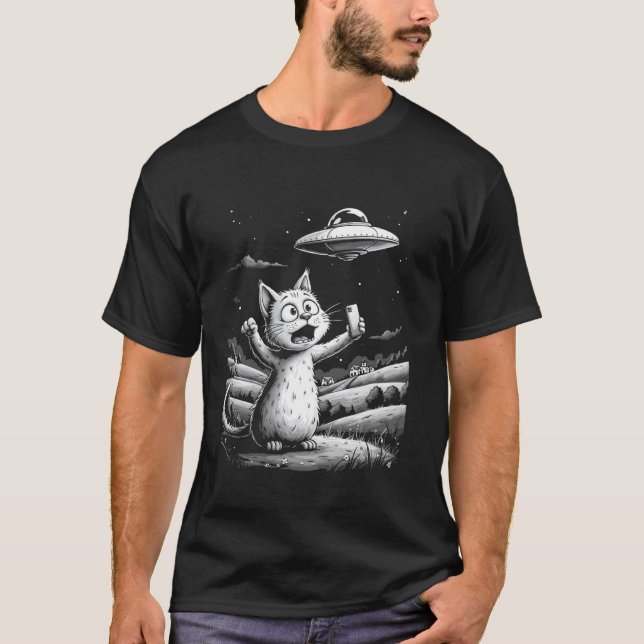 Whimsical Cat UFO T-Shirt (Front)