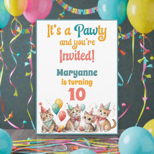 Whimsical Cat Watercolor Birthday Invitation