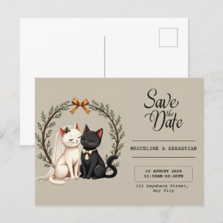 Whimsical Cat Wedding Save the Date  Postcard