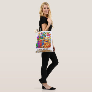 Whimsical Cat With Books And Butterflies Tote Bag