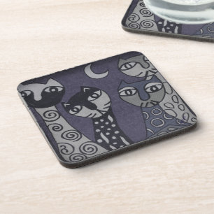 Whimsical Cats Abstract Fabric Art Coaster