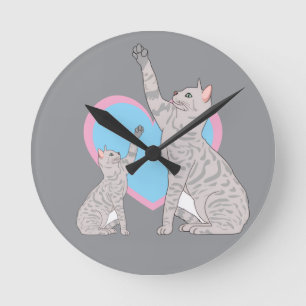 Whimsical Cats and Heart Design Round Clock