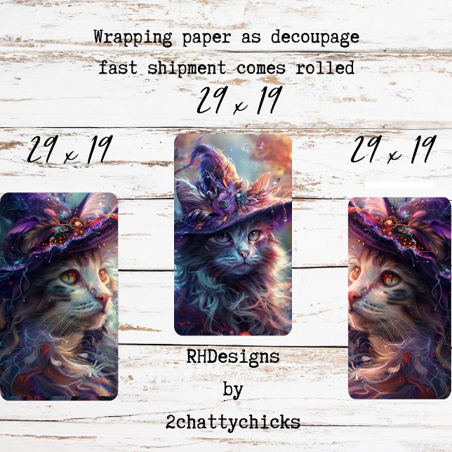 Whimsical Cats as Witches Purple Decoupage  Wrapping Paper Sheet (Creator Uploaded)