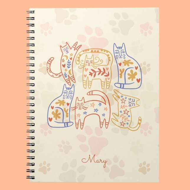 Whimsical Cats Beige Pattern Notebook (Creator Uploaded)