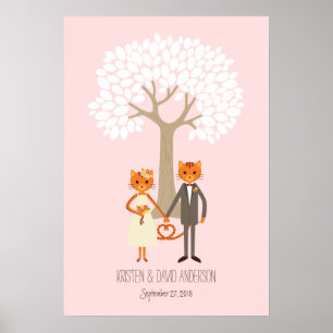 Whimsical Cats (Blush) Fingerprint Signature Tree Poster