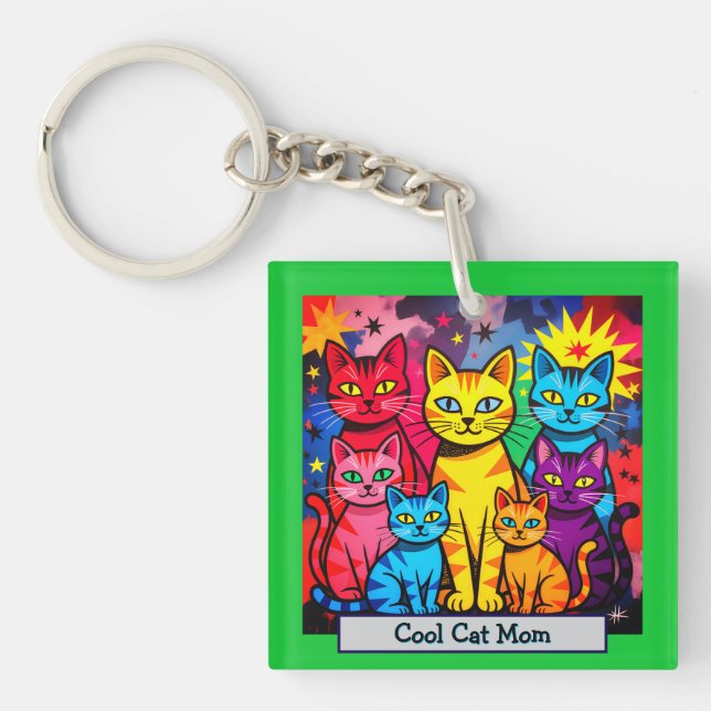 [Whimsical Cats] Colorful Pop Art Personal Photo  Keychain (Front)