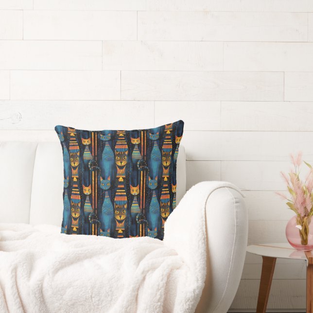 Whimsical Cats Egyptian AI Art Throw Pillow (Couch)