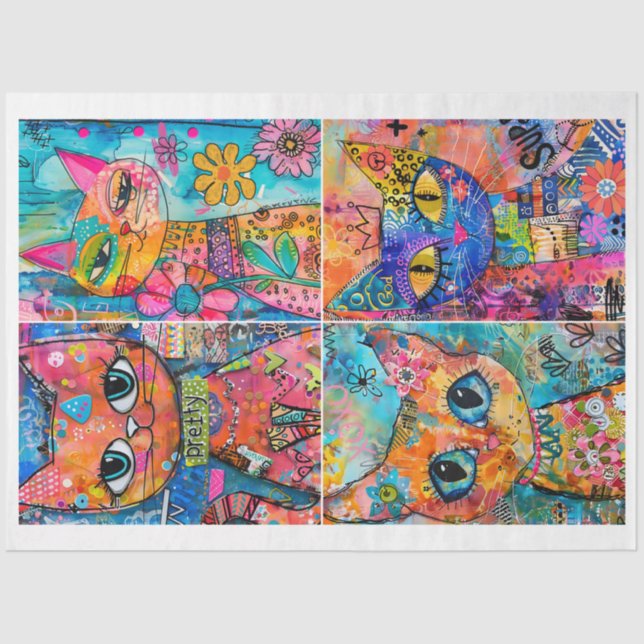 Whimsical Cats for Scrapbooking Mixed Media Tissue Paper (Front)