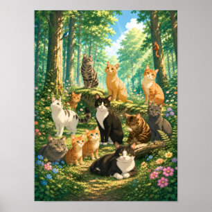 Whimsical Cats in an Enchanted Forest Poster