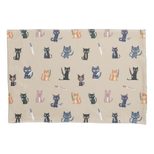 Whimsical Cats & Knives Pillowcase