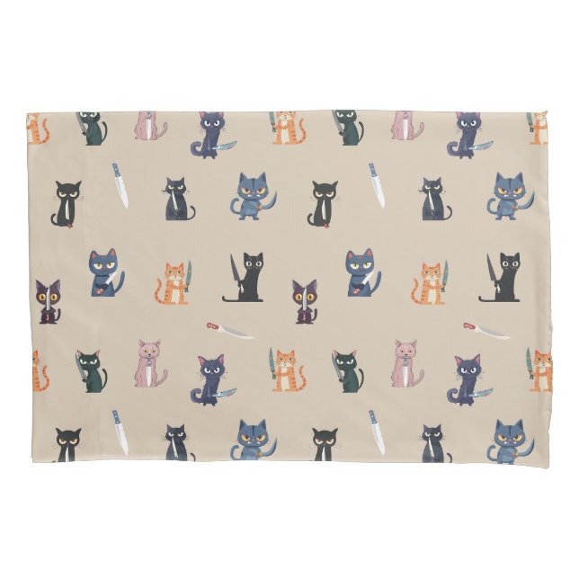 Whimsical Cats & Knives Pillowcase (Front)