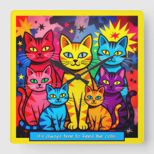 [Whimsical Cats] Modern Pop Art Colorful Square Wall Clock