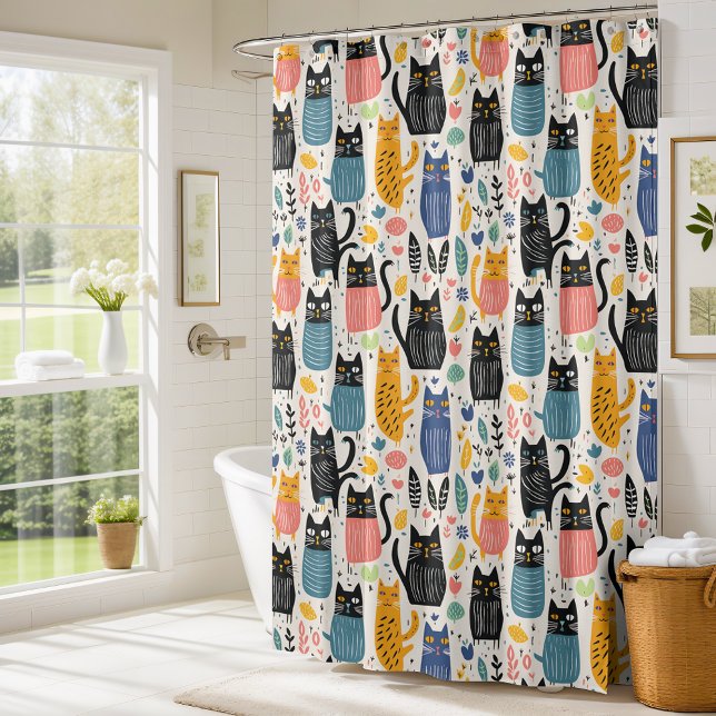 Whimsical Cats Pattern Shower Curtain (Creator Uploaded)