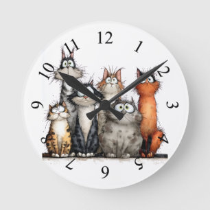 Whimsical cats round clock