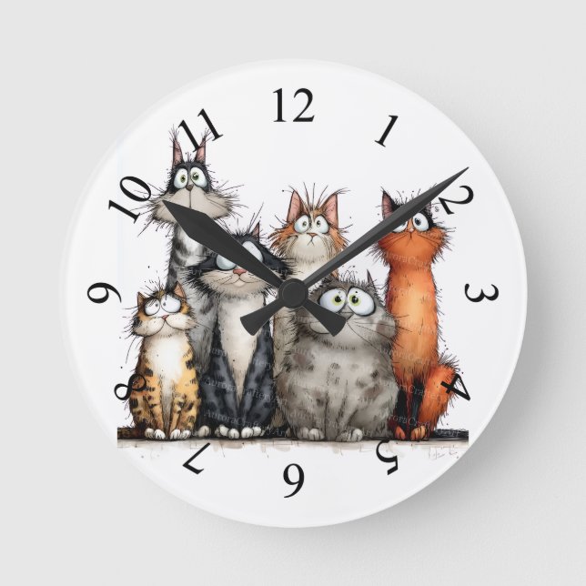 Whimsical cats round clock (Front)