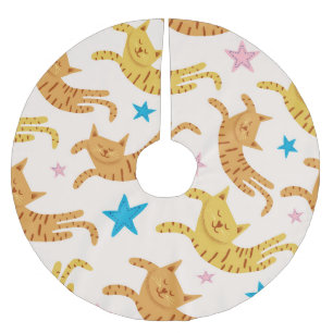 Whimsical Cats & Stars: Kids' Fashion Pattern Brushed Polyester Tree Skirt