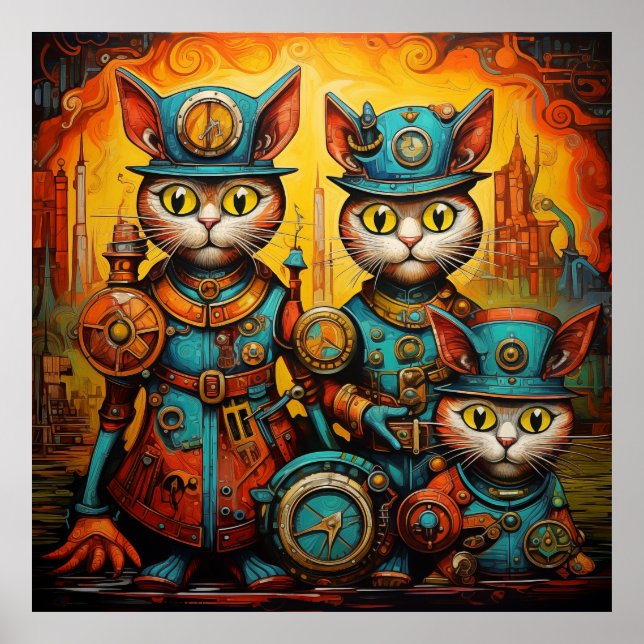 Whimsical cats Steampunk Poster (Front)
