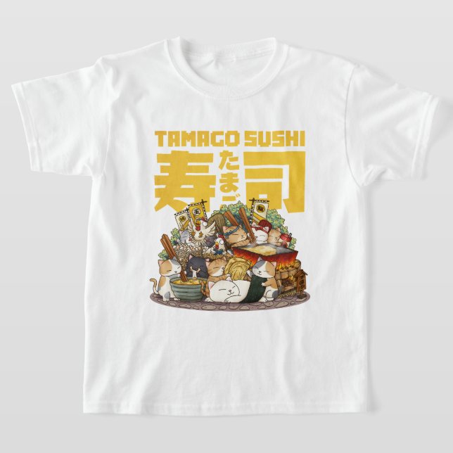 Whimsical Cats Tamago Sushi Workshop T-Shirt (Laydown)