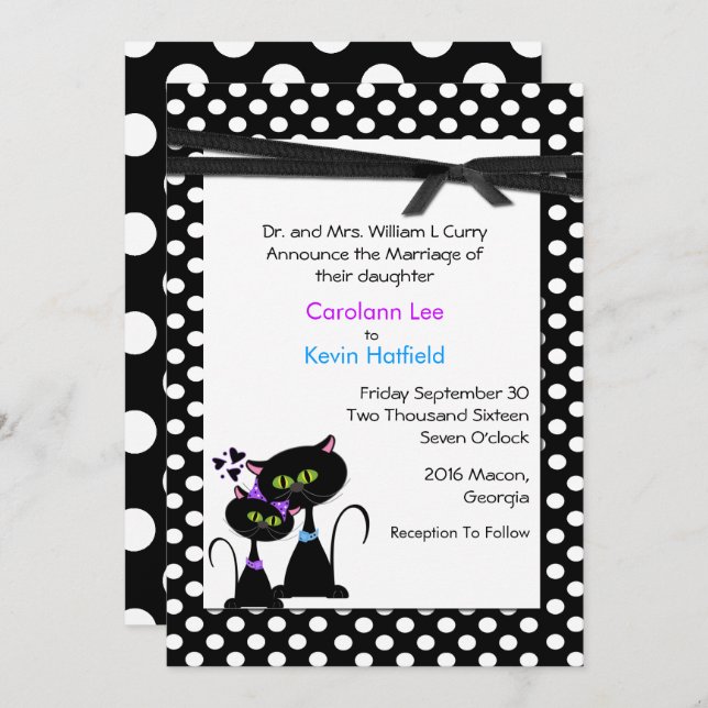 Whimsical Cats Wedding Invitation (Front/Back)
