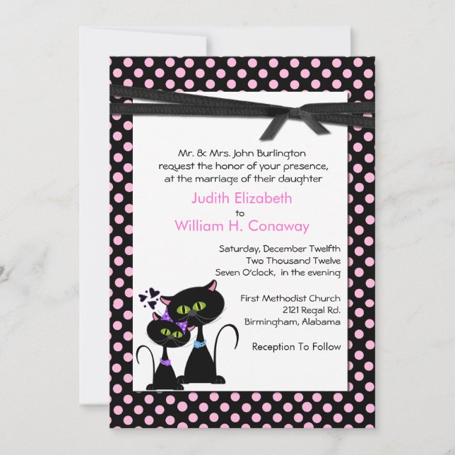 Whimsical Cats Wedding Invitation (Front)