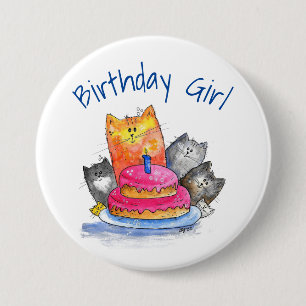 Whimsical Cats with Birthday Cake 3 Inch Round Button