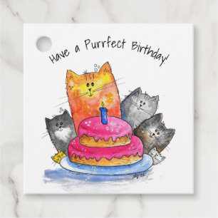 Whimsical Cats with Birthday Cake Favour Tags