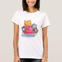 Whimsical Cats with Birthday Cake
