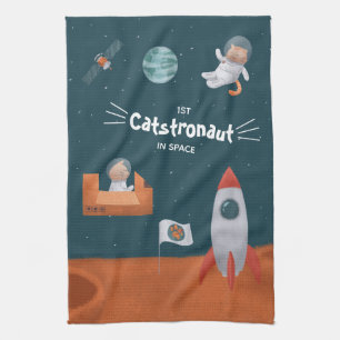 Whimsical Catstronaut in Space, Cats on Mars, Fun Kitchen Towel